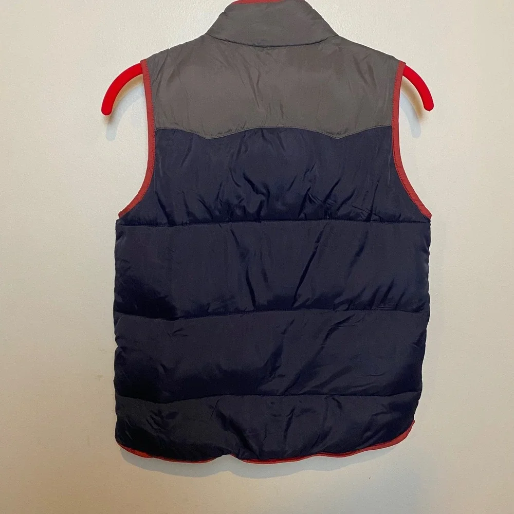 Mini Boden Kids Puffer Vest Navy‎ Blue Red Pockets Size 9-10Y